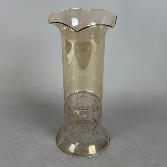 Double Artistic Glass Vase in Amber with Gold Leaf Crackle from Velab Artigiani del Vetro, 1970s For Sale - Image 6 of 11