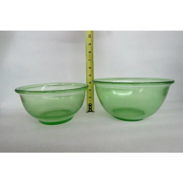 Hazel Atlas Green Uranium Depression Glass Set of 2 Nesting Mixing Bowls For Sale - Image 4 of 11