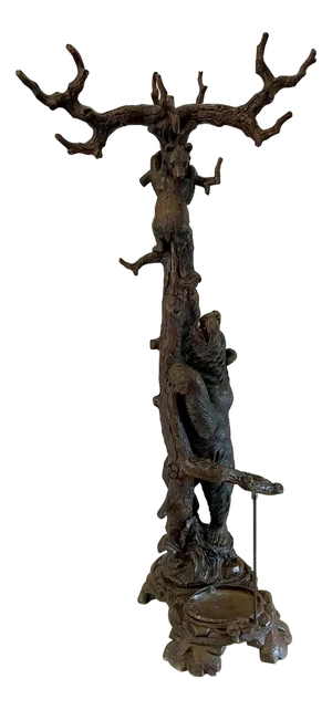 Antique Black Forest Bear Oak Tree Hall Stand, 1860s