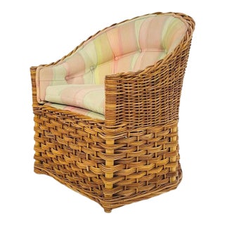 1980s Wicker Works Barrel Lounge Chair With Original Upholstery, Usa For Sale