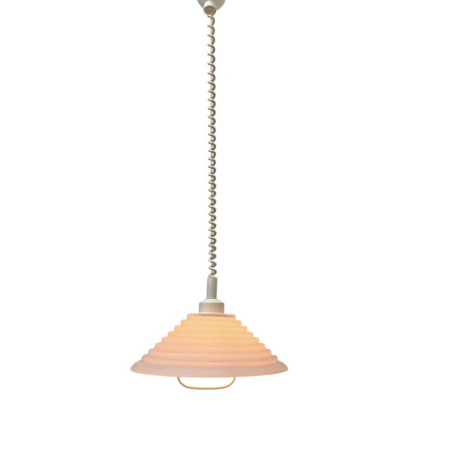 Adjustable Pendant Lamp in Stepped Soft Pink Glass from Lakro Amstelveen, Netherlands, 1960s For Sale - Image 9 of 12