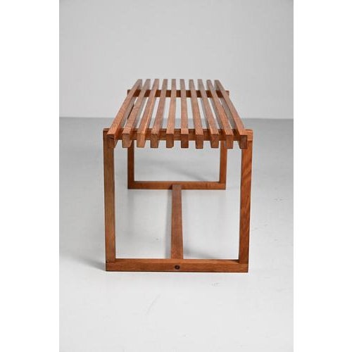 Vintage Oak Slatted Bench For Sale - Image 4 of 10