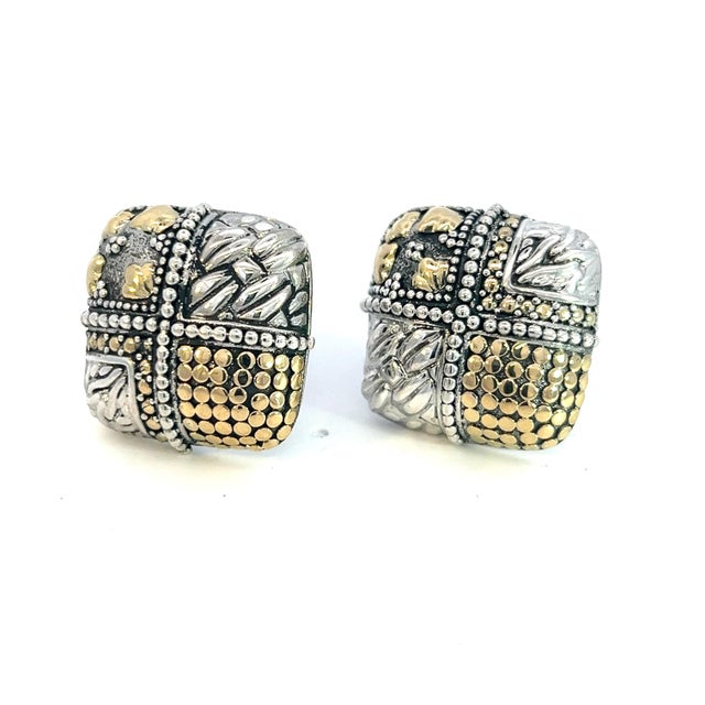 Metal 1990s John Hardy Estate Clip on Earrings Sterling Silver 18k Y Gold, 2 Pieces For Sale - Image 7 of 8
