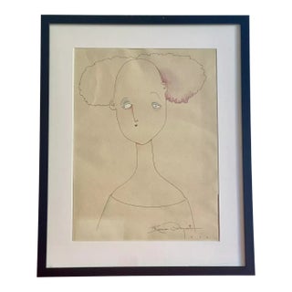 Original Ink & Watercolor Comic Portrait Graphic Art 1990s Memphis Era Signed For Sale