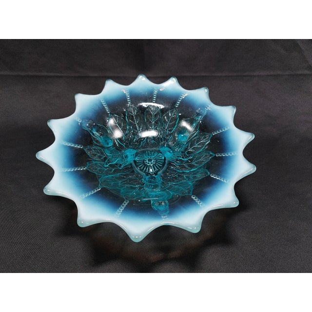 1905 Edwardian Northwood Leaf and Beads Blue Opalescent 7 Inch 3 Footed Bowl For Sale In Philadelphia - Image 6 of 8