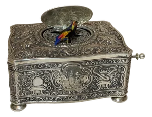 Rare Antique Ornate Sterling Silver German Singing Bird Mechanical Music Box