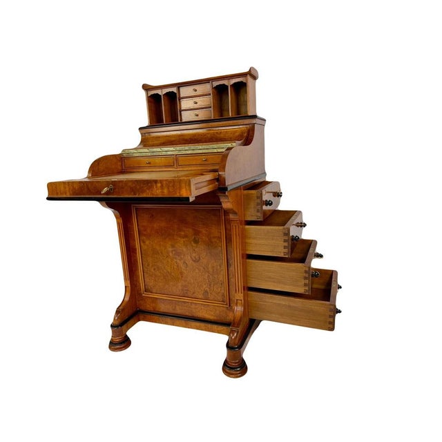 Victorian English Davenport Burl Wood Desk with Secret Compartment For Sale - Image 5 of 10