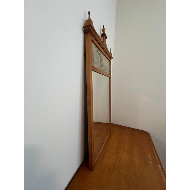 1920s 1920s Pecan Fruitwood French Provincial Wall Mirror With Watercolor Painting For Sale - Image 5 of 9