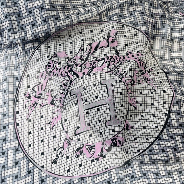 Textile Hermes Grey Printed 100% Silk Scarf For Sale - Image 7 of 9