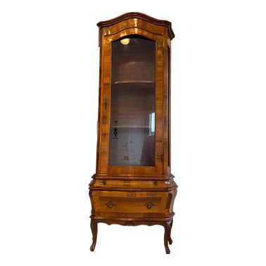 Baroque Style Inlaid Walnut Display Cabinet For Sale