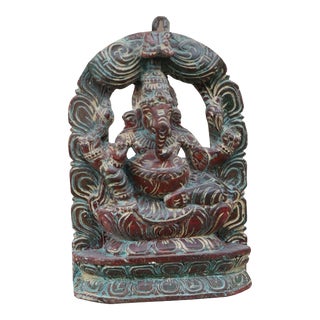 Vintage Wooden Carved Ganesha Sculpture For Sale