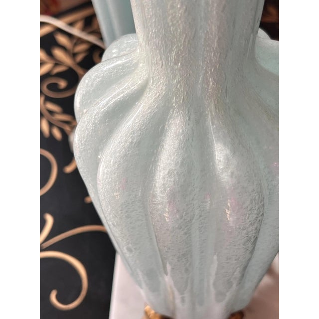 Mid 20th Century Pale blue Murano glass table lamps with gold metal and marble bases - a Pair For Sale - Image 12 of 13