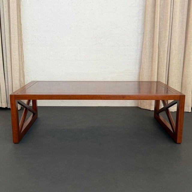 Mid-Century Modern 1950s Hollywood Regency Mahogany and Leather Coffee Table For Sale - Image 3 of 10