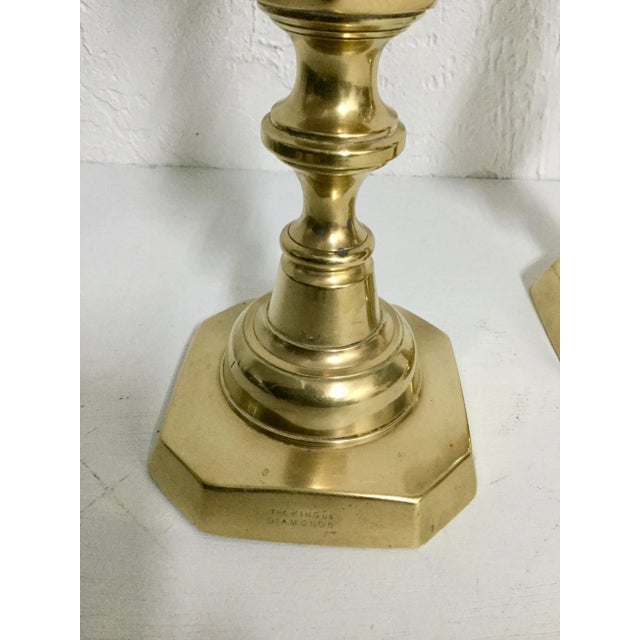 Antique Pair of Victorian English Brass Candlesticks – Queen Victoria Diamond Jubilee, 1897 For Sale In Orlando - Image 6 of 11