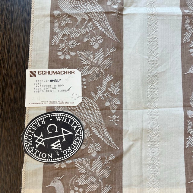 Schumacher Vintage F Schumacher Liverpool Birds Williamsburg Fabric Remnant - Taupe For Sale - Image 4 of 7
