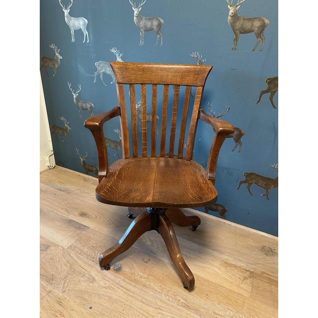 Antique Oak Office Chair, 1890s For Sale - Image 4 of 7