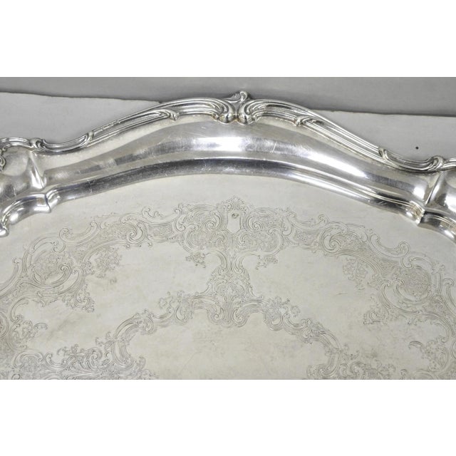Early 20th Century Antique Gorham Silver Plated Victorian Oval Butlers Serving Platter Bar Tray For Sale - Image 5 of 12