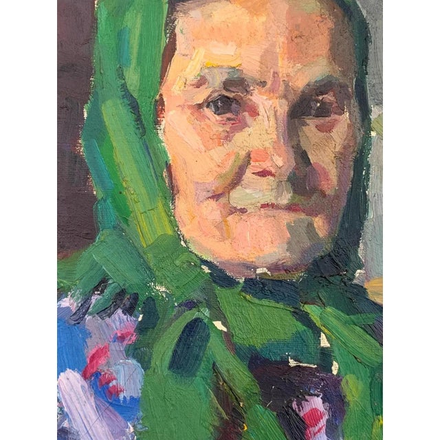 Soviet Woman Portrait, Antique Oil Painting, Ukrainian Artist (1960s) 40-30 For Sale - Image 4 of 6