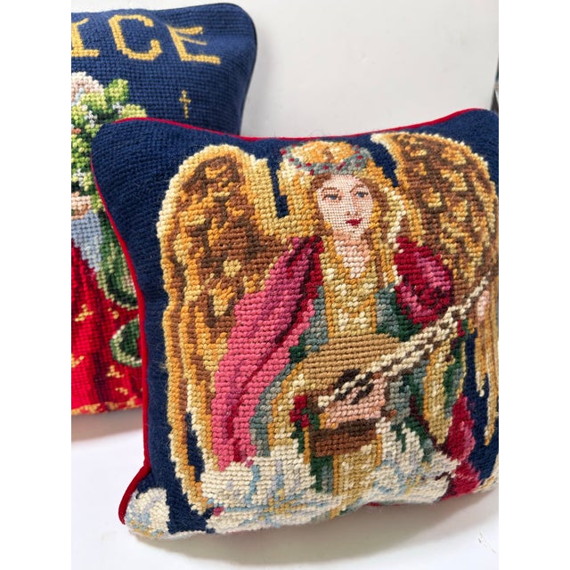 Vintage Christmas Angel Needlepoint Pillows – Set of 2 For Sale - Image 4 of 12
