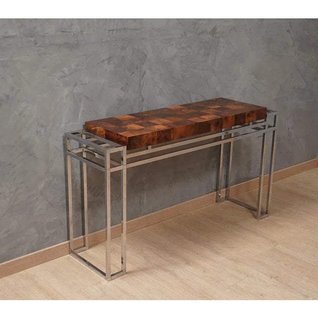 Chrome and Wood Console Table by Aldo Tura, 1970s For Sale - Image 11 of 13