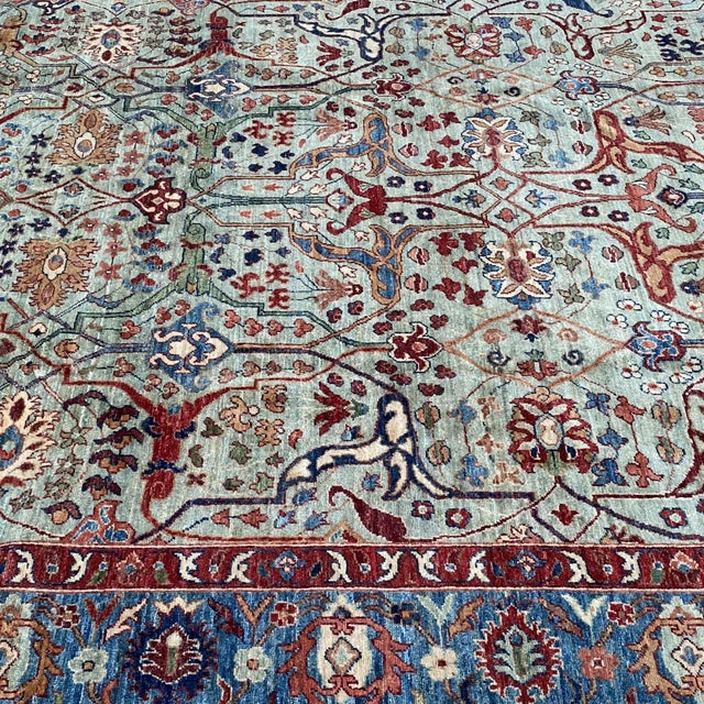 Persian Sage Green Persian Farahan Hand-Knotted Wool Rug - 8'1" X 9'11" For Sale - Image 3 of 8