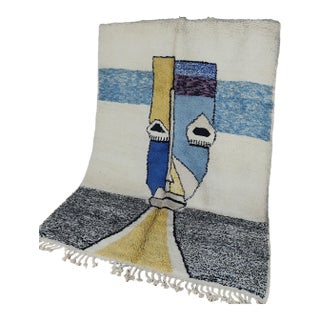 Cubist Abstract Multicolor Handwoven Wool Moroccan Rug For Sale