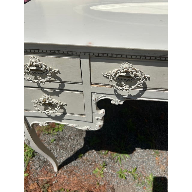 Charming White Painted Wood Vanity With Oval Mirror For Sale - Image 14 of 17