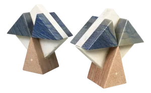 Italian Modern Geometric Sculptures in White, Blue and Pink Marble, 1980s, Set of 2