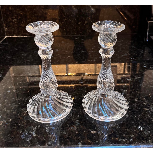 Art Deco Pair Pre-1940s Baccarat France "Bambous Tors" Crystal Candlesticks For Sale - Image 3 of 5