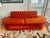 1970s Large Mid Century Orange Velour Tufted Armless Sofa For Sale - Image 9 of 9