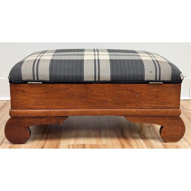Antique Early American Plaid Upholstery Strorage Footstool For Sale In Kansas City - Image 6 of 10