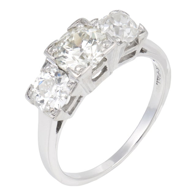 Vintage Gia 2.20 Carat Old European Cut Diamond 18k White Gold Engagement Ring, Size 7.5 For Sale