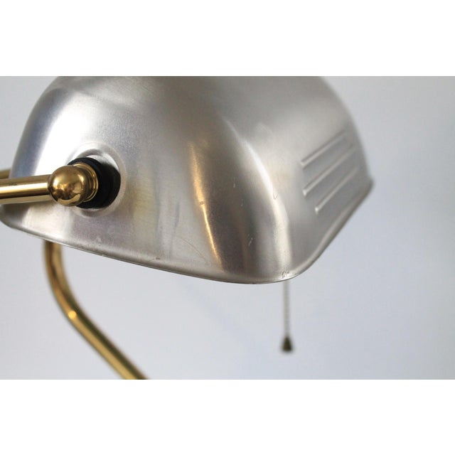 Vintage Art Deco Bankers Stainless Steel & Brass Desk Lamp For Sale - Image 9 of 12