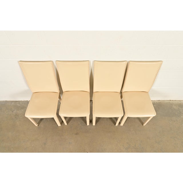 1980s Mario Bellini Style Italian Modern Cream Leather Wrapped High Back Dining Chairs, Set of Four For Sale - Image 5 of 13