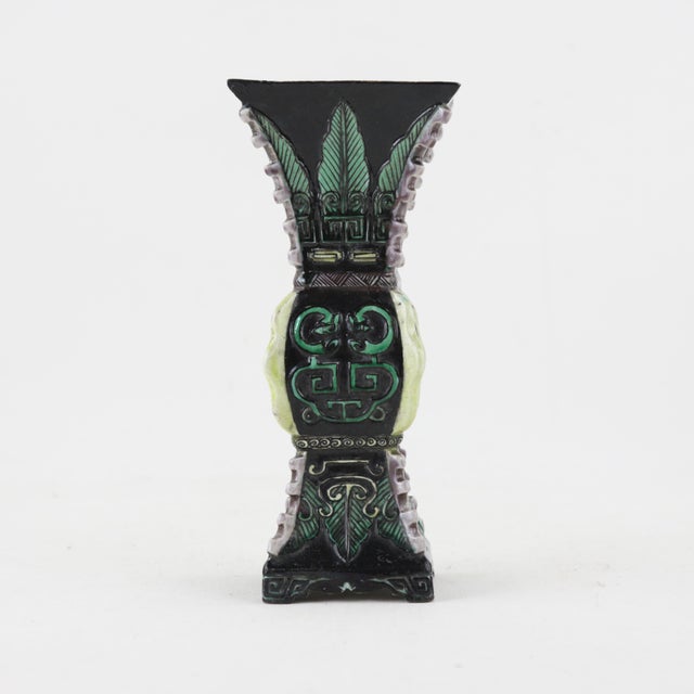 Chinese Porcelain Archaistic-Style Green and Black Glazed Vase With Taotie Motif For Sale - Image 12 of 12