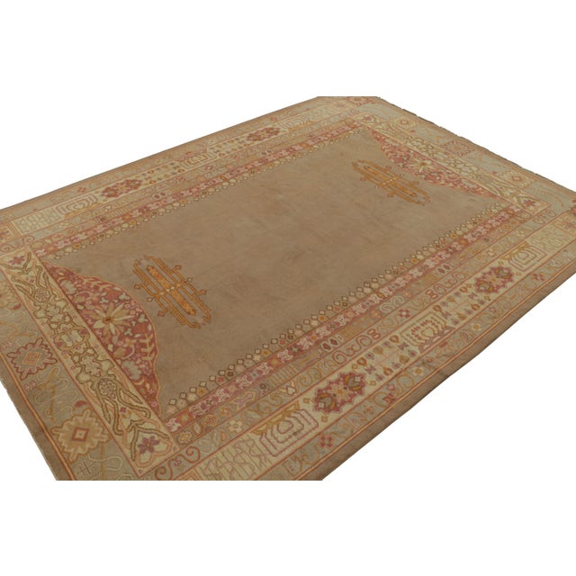 Rug & Kilim 1910s Antique Rug in Beige-Brown With Open Field & Geometric Borders, From Rug & Kilim For Sale - Image 4 of 7