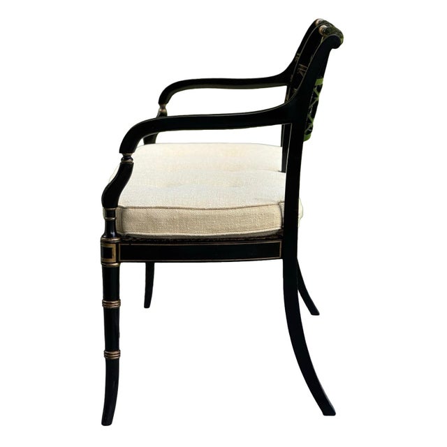 1990s English Regency Caned Bench With Hand Painted Accents For Sale - Image 15 of 16