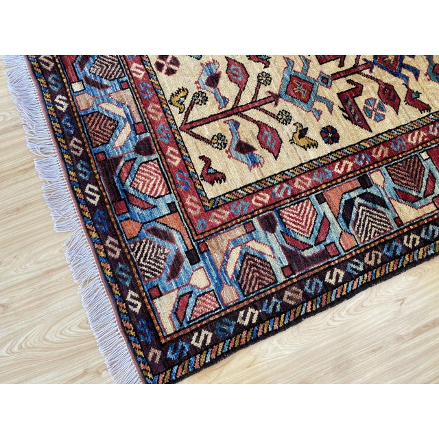 Vintage Afghan Tree of Life Bird Rug in Ivory, Indigo and Madder Red For Sale - Image 9 of 9