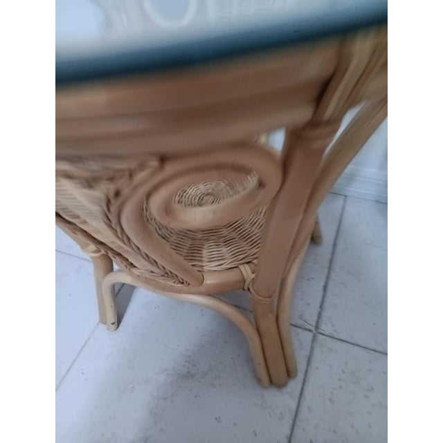 Bamboo Rattan Wicker End Table Coastal Glass Top Set Of Two Style: Coastal Color: Beige Dimensions: Base 22" x H x 21" x...