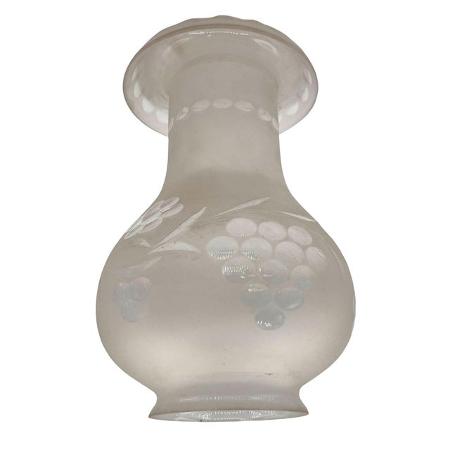 Glass Late 19th Century Victorian Frosted Wheel Cut Glass Oil Lamp Fluted Hurricane Shade For Sale - Image 7 of 9