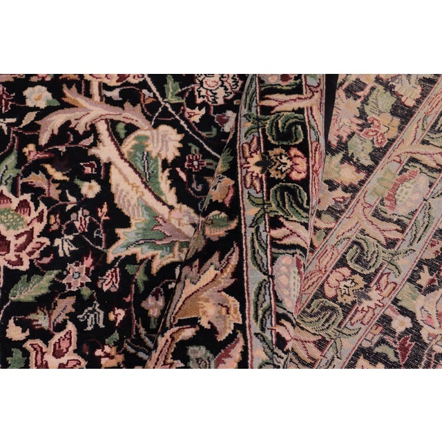 Textile Shabby Chic 1990's Floral Pak-Persian Black/Black Wool Rug - 9'0'' X 12'6'' For Sale - Image 7 of 9