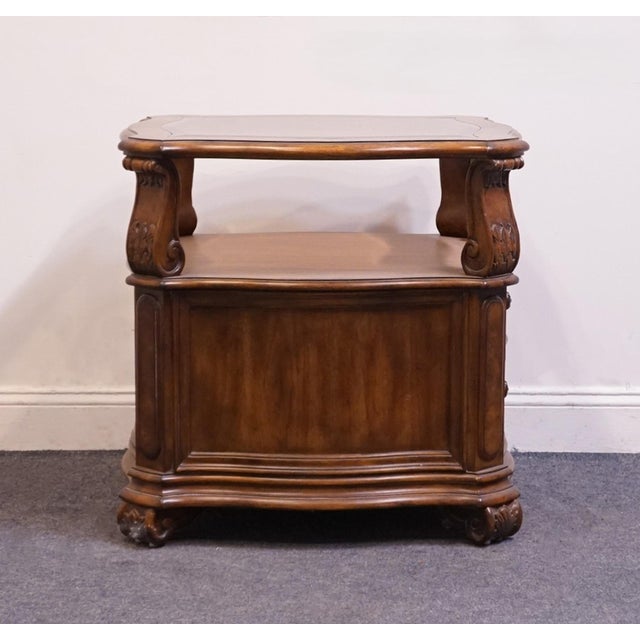 Drexel Heritage Talavera Collection Walnut Contemporary Spanish Mediterranean 27" Square Glass Topped Accent End Table For Sale - Image 13 of 13