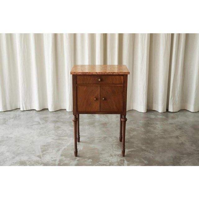 Elegant Side Cabinet in Walnut and Red Marble, 1920s. This is a beautiful side cabinet in bookmatched walnut, red marble...