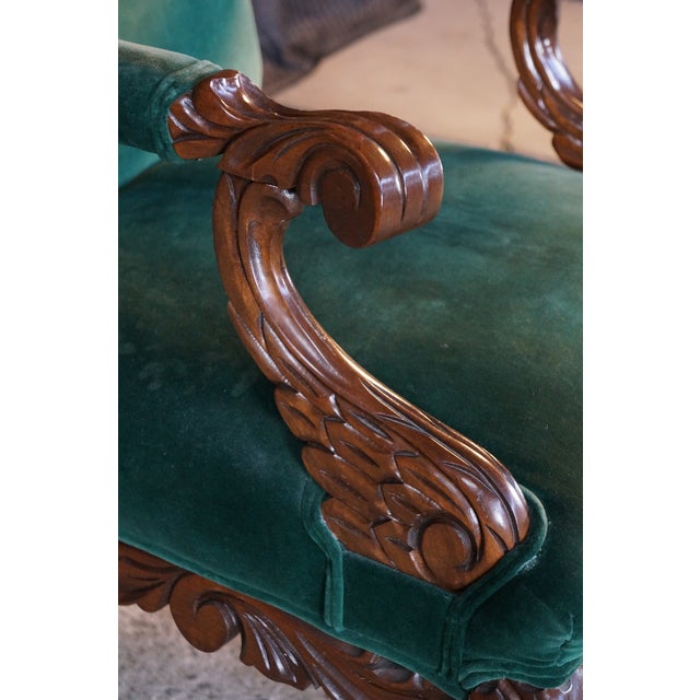 Victorian Revival Carved Mahogany Velvet Upholstered Library Reading Armchair For Sale - Image 12 of 18