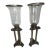Vintage Brass Hurricane Candle Holders Pair Architectural Glass Lanterns For Sale
