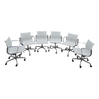 Mid-Century Modern Attributed to Herman Miller Eames Low Back White Mesh Office Chairs – 6 For Sale