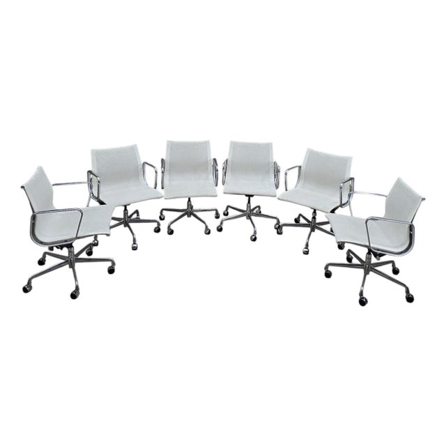 Mid-Century Modern Attributed to Herman Miller Eames Low Back White Mesh Office Chairs – 6 For Sale