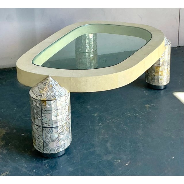 Ivory Vintage Boho Ron Seff Mother of Pearl Coffee Table For Sale - Image 8 of 11