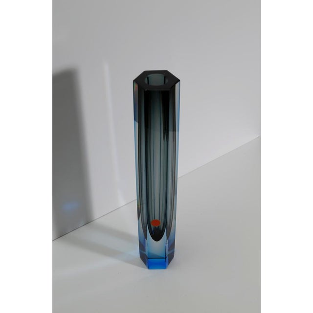 Glass Faceted Murano Sommerso Glass Vase, Italy, 1990s For Sale - Image 7 of 10
