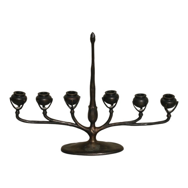 Tiffany Studios New York Art Nouveau Bronze Six-Light Candelabra, Circa 1910s For Sale